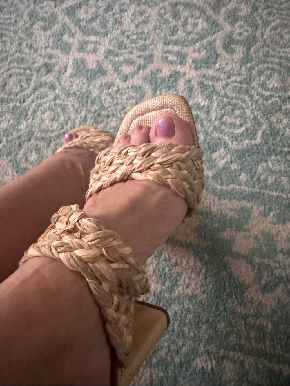 Woven Straw Braided Strap Sandals - Natural